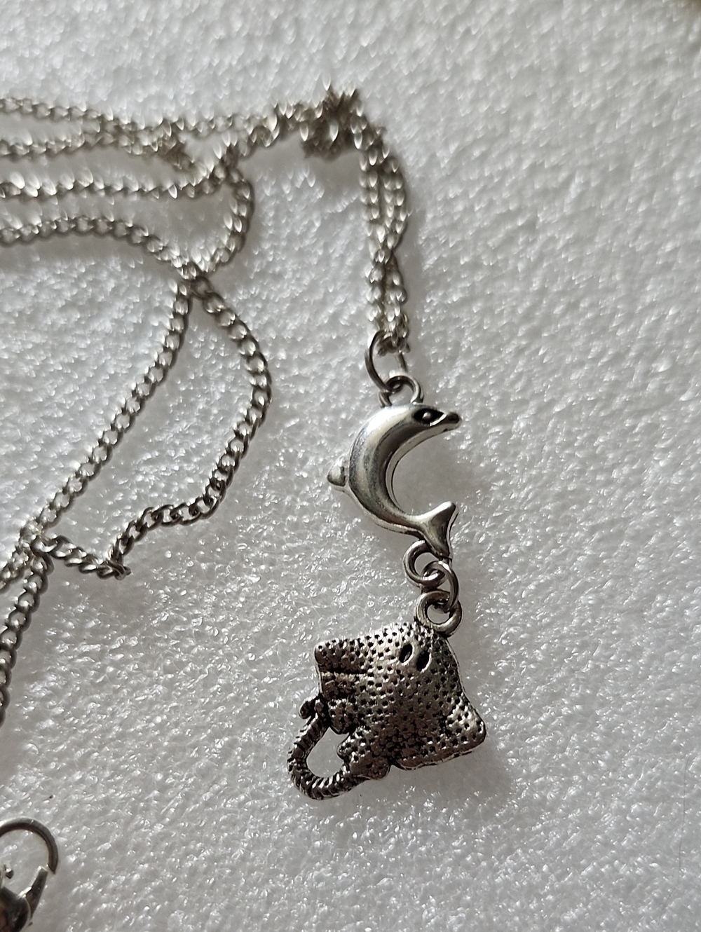Hand Crafted Silver Dolphin and Stingray Necklace
